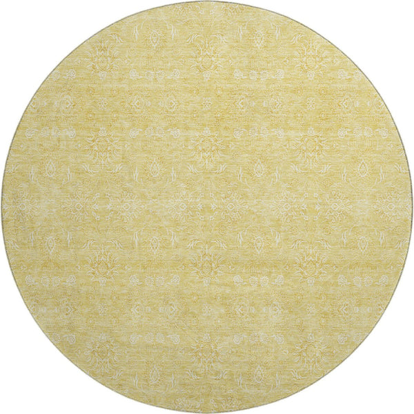 HomeRoots 8' Amber and Ivory Floral Washable Round Rug – Durable, Stain-Resistant, UV Protected for Homes 656900