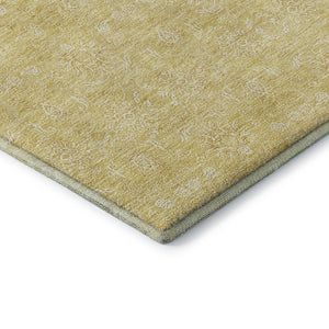 HomeRoots 8' Amber and Ivory Floral Washable Round Rug – Durable, Stain-Resistant, UV Protected for Homes 656900