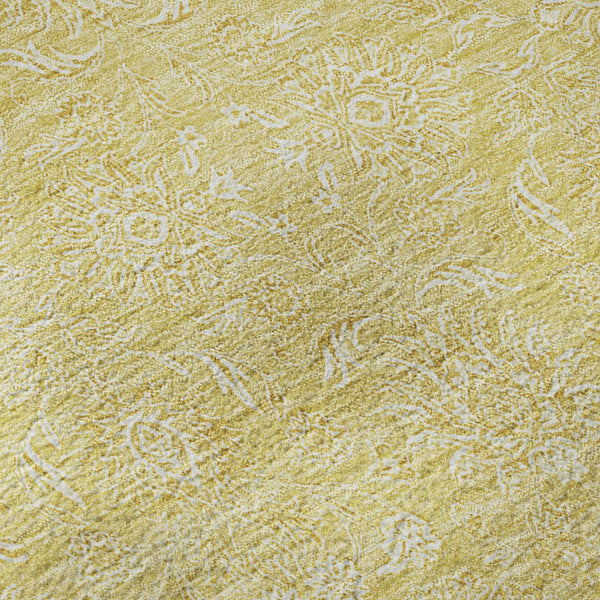 HomeRoots 8' Amber and Ivory Floral Washable Round Rug – Durable, Stain-Resistant, UV Protected for Homes 656900