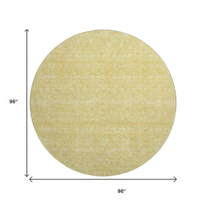 HomeRoots 8' Amber and Ivory Floral Washable Round Rug – Durable, Stain-Resistant, UV Protected for Homes 656900