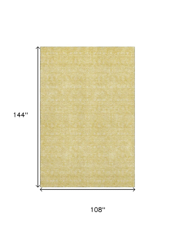 HomeRoots 9' X 12' Amber and Ivory Floral Area Rug – Durable, Washable, UV-Protected for Elegant Living Spaces 656902