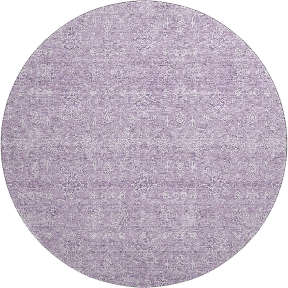 HomeRoots 8' Floral Lavender and Ivory Round Rug - Washable, UV-Protected for Easy Care & Comfort in Style 656906