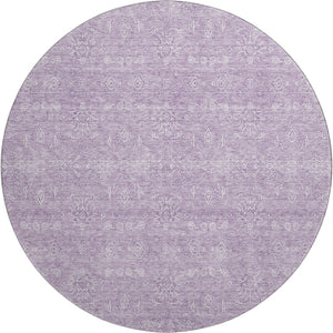 HomeRoots 8' Floral Lavender and Ivory Round Rug - Washable, UV-Protected for Easy Care & Comfort in Style 656906