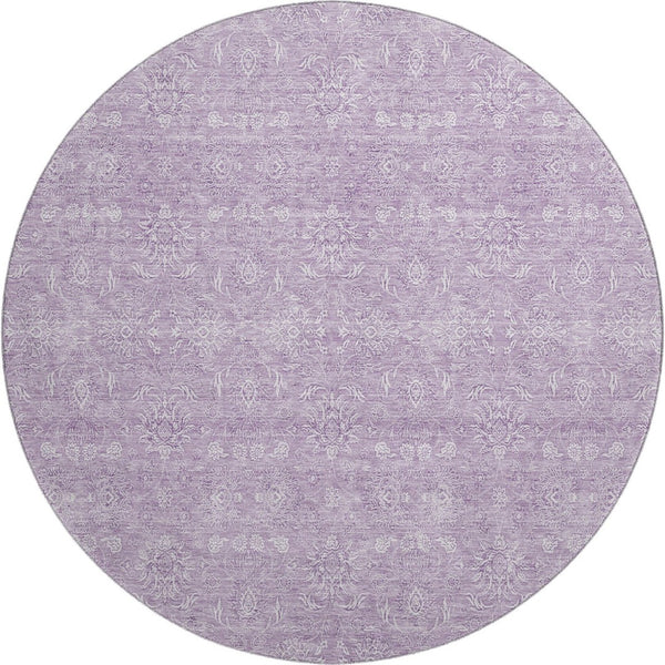 HomeRoots 8' Floral Lavender and Ivory Round Rug - Washable, UV-Protected for Easy Care & Comfort in Style 656906