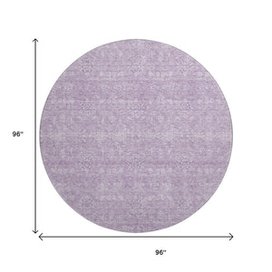 HomeRoots 8' Floral Lavender and Ivory Round Rug - Washable, UV-Protected for Easy Care & Comfort in Style 656906