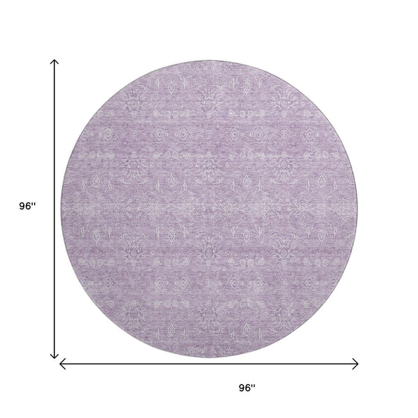 HomeRoots 8' Floral Lavender and Ivory Round Rug - Washable, UV-Protected for Easy Care & Comfort in Style 656906