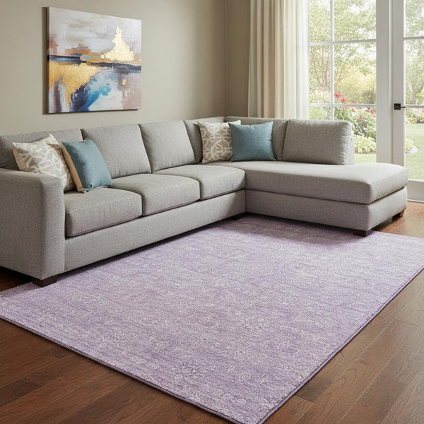 HomeRoots 8' X 10' Floral Area Rug in Lavender & Ivory - Washable, UV-Protected, Stain-Resistant, Family-Friendly 656907