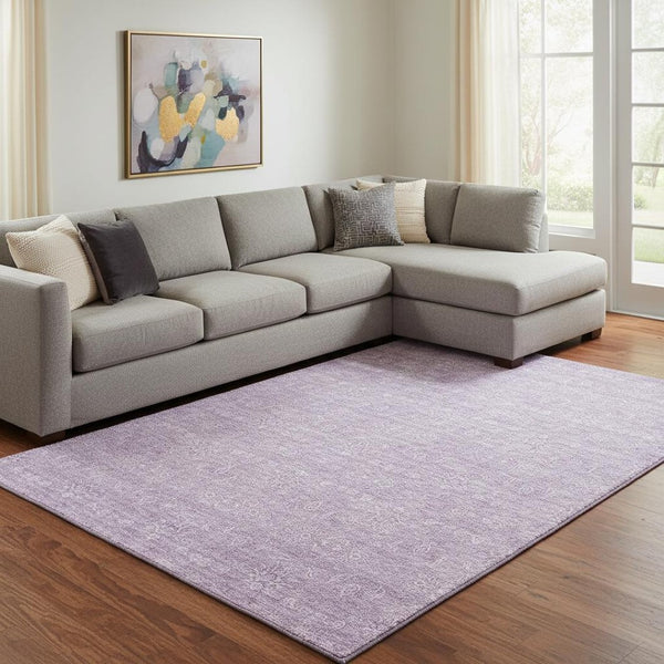 HomeRoots 9' X 12' Lavender Floral Area Rug - Washable, UV Protected, & Stain Resistant for Family-Friendly Spaces 656908
