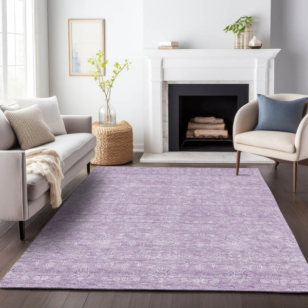 HomeRoots 10' X 14' Floral Area Rug in Lavender & Ivory - Washable, UV-Protected, Pet-Friendly Design for Homes 656909