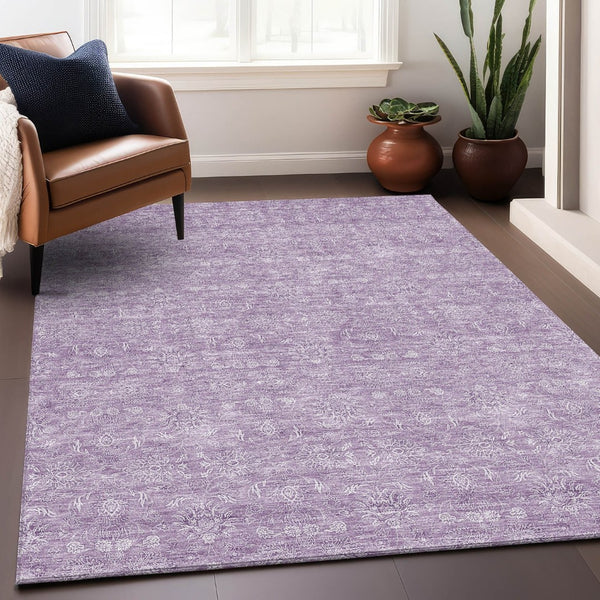 HomeRoots 10' X 14' Floral Area Rug in Lavender & Ivory - Washable, UV-Protected, Pet-Friendly Design for Homes 656909