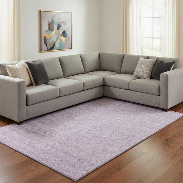 HomeRoots 10' X 14' Floral Area Rug in Lavender & Ivory - Washable, UV-Protected, Pet-Friendly Design for Homes 656909