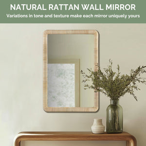 JLA Home INK+IVY - Natural Rattan Rectangle Wall Mirror — Handcrafted Woven Frame, Coastal-Boho Accent for Bright Entryways II95F-0155