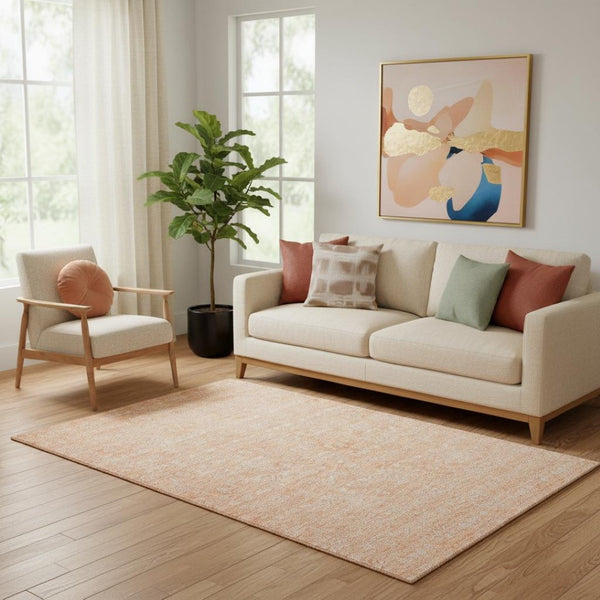 HomeRoots 5' X 8' Peach and Ivory Floral Area Rug - Washable, Stain Resistant, UV Protected for Family Homes 656911
