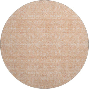 HomeRoots 8' Peach and Ivory Floral Round Rug - Washable, UV Protected, Soft, and Stain Resistant for Family Homes 656912