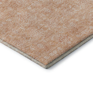HomeRoots 8' Peach and Ivory Floral Round Rug - Washable, UV Protected, Soft, and Stain Resistant for Family Homes 656912