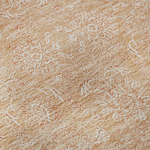HomeRoots 8' Peach and Ivory Floral Round Rug - Washable, UV Protected, Soft, and Stain Resistant for Family Homes 656912