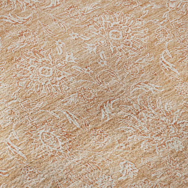HomeRoots 8' Peach and Ivory Floral Round Rug - Washable, UV Protected, Soft, and Stain Resistant for Family Homes 656912