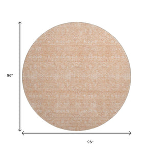 HomeRoots 8' Peach and Ivory Floral Round Rug - Washable, UV Protected, Soft, and Stain Resistant for Family Homes 656912