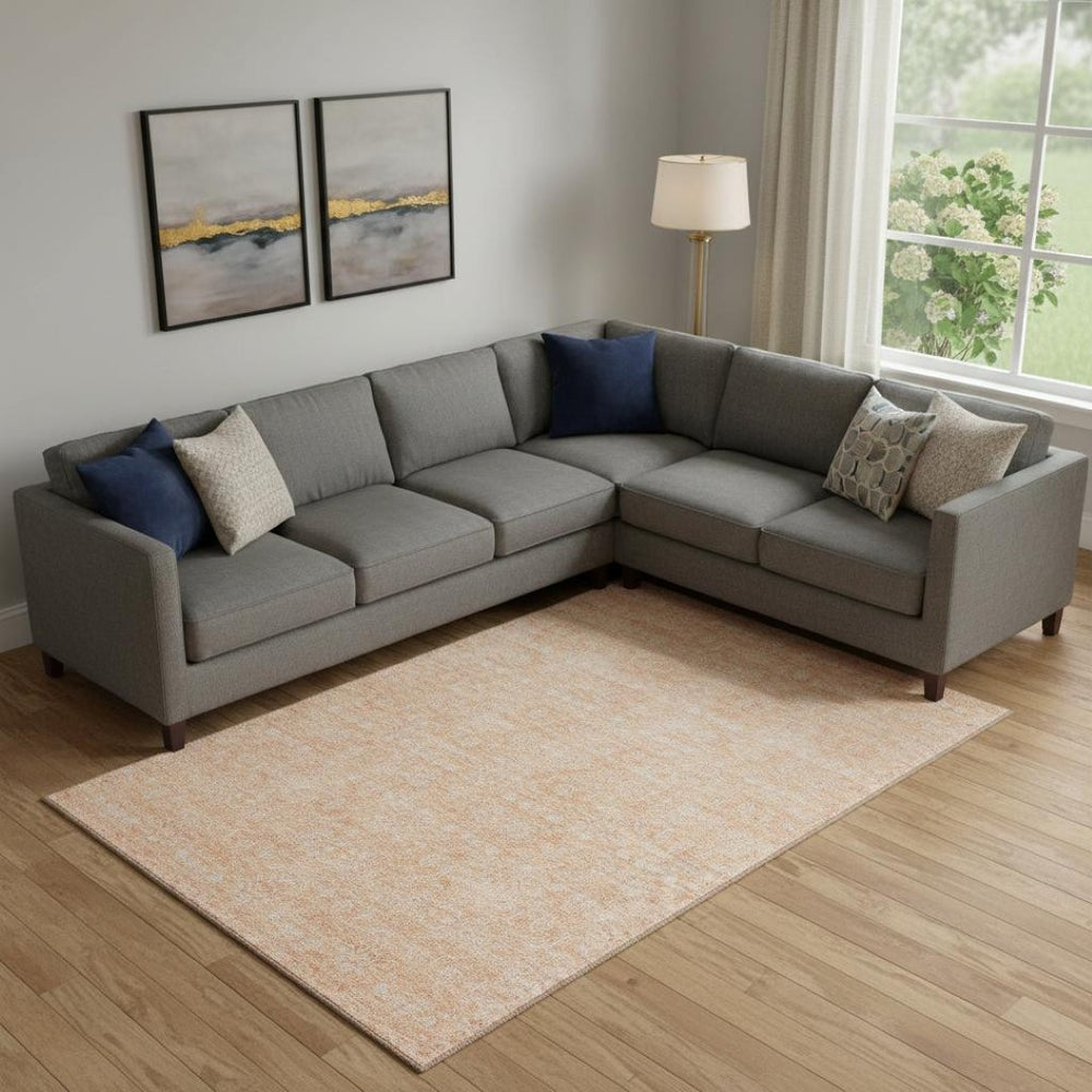 HomeRoots 8' X 10' Peach and Ivory Floral Area Rug - Washable, Durable, UV Protected for Timeless Elegance 656913