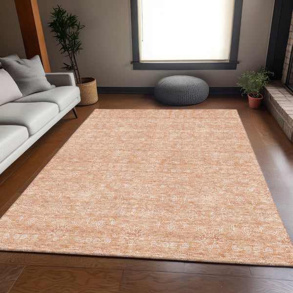 HomeRoots 9' X 12' Elegant Peach & Ivory Floral Area Rug – Durable, Stain-Resistant, UV Protected Design! 656914