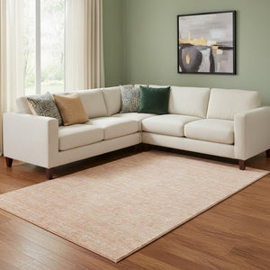 HomeRoots 9' X 12' Elegant Peach & Ivory Floral Area Rug – Durable, Stain-Resistant, UV Protected Design! 656914