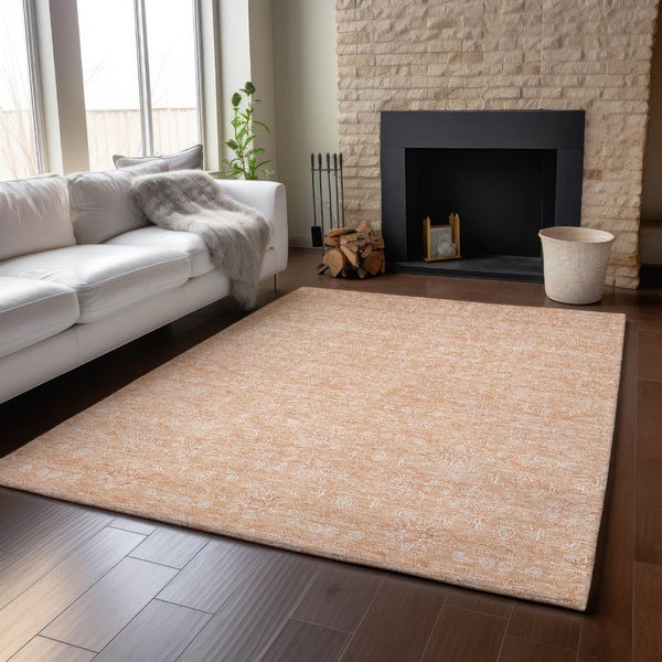 HomeRoots 9' X 12' Elegant Peach & Ivory Floral Area Rug – Durable, Stain-Resistant, UV Protected Design! 656914
