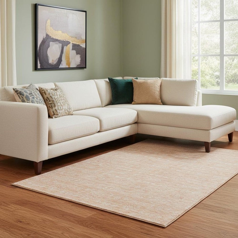 HomeRoots 10' X 14' Peach and Ivory Floral Area Rug - Washable, Stain Resistant, UV Protected for Homes 656915