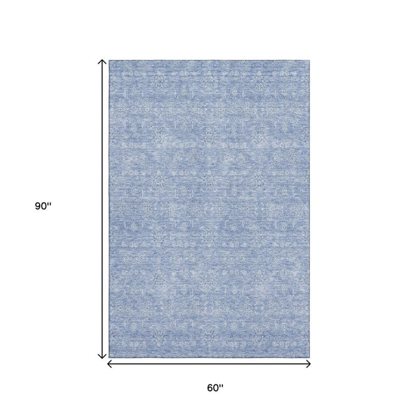 HomeRoots 5' X 8' Sky Blue Floral Area Rug – Durable, Washable, UV Protected, Ideal for High Traffic Homes 656917
