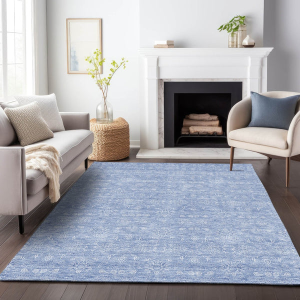 HomeRoots 5' X 8' Sky Blue Floral Area Rug – Durable, Washable, UV Protected, Ideal for High Traffic Homes 656917