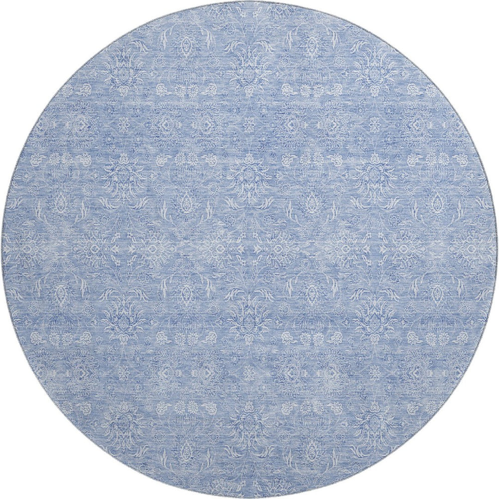 HomeRoots 8' Sky Blue Floral Round Rug - Washable, UV Resistant, Durable Design for High-Traffic Areas & Homes 656918
