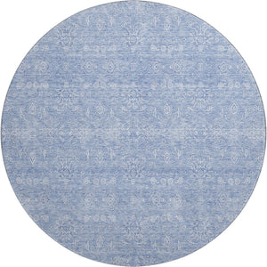 HomeRoots 8' Sky Blue Floral Round Rug - Washable, UV Resistant, Durable Design for High-Traffic Areas & Homes 656918
