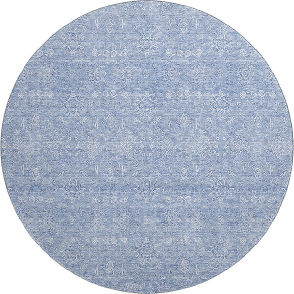 HomeRoots 8' Sky Blue Floral Round Rug - Washable, UV Resistant, Durable Design for High-Traffic Areas & Homes 656918