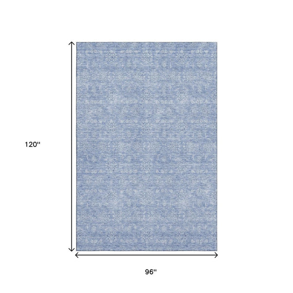 HomeRoots 8' X 10' Sky Blue Floral Area Rug - Washable, UV Protected, Durable Design for High-Traffic Areas 656919