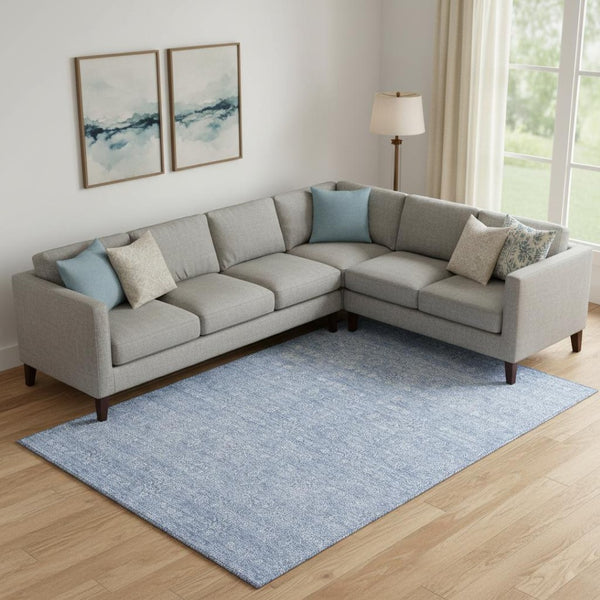 HomeRoots 8' X 10' Sky Blue Floral Area Rug - Washable, UV Protected, Durable Design for High-Traffic Areas 656919