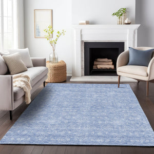 HomeRoots 9' X 12' Sky Blue Floral Area Rug - Washable, UV Protected, Durable Design for Homes & Patios 656920