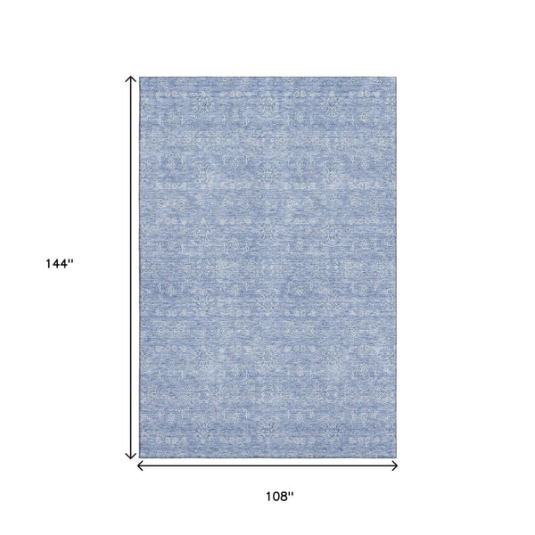 HomeRoots 9' X 12' Sky Blue Floral Area Rug - Washable, UV Protected, Durable Design for Homes & Patios 656920