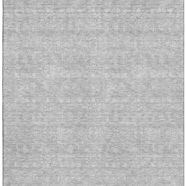 HomeRoots 5' X 8' Elegant Silver and Gray Floral Area Rug - Washable, UV-Protected, Durable for High-Traffic Areas 656923