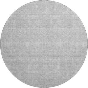 HomeRoots 8' Elegant Silver and Gray Floral Washable Round Rug with UV Protection for Durable Living Spaces 656924