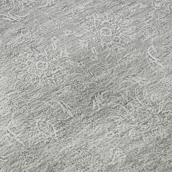 HomeRoots 8' Elegant Silver and Gray Floral Washable Round Rug with UV Protection for Durable Living Spaces 656924