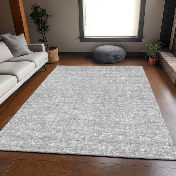 HomeRoots 10' Silver and Gray Floral Washable Area Rug - Durable, UV Protected, Ideal for Active Homes! 656927