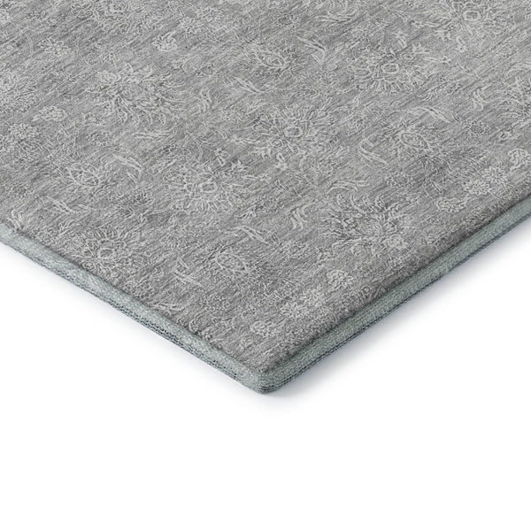 HomeRoots 10' Silver and Gray Floral Washable Area Rug - Durable, UV Protected, Ideal for Active Homes! 656927