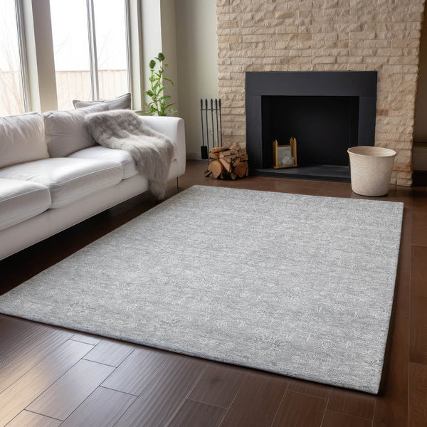 HomeRoots 10' Silver and Gray Floral Washable Area Rug - Durable, UV Protected, Ideal for Active Homes! 656927