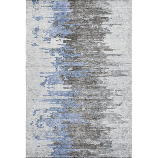 HomeRoots 5' Blue-Gray & Ivory Abstract Washable Area Rug with UV Protection for High-Traffic Spaces 656929