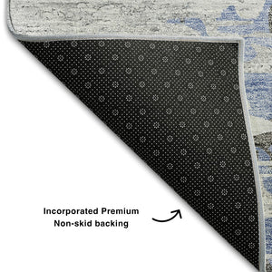 HomeRoots 5' Blue-Gray & Ivory Abstract Washable Area Rug with UV Protection for High-Traffic Spaces 656929