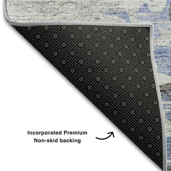 HomeRoots 5' Blue-Gray & Ivory Abstract Washable Area Rug with UV Protection for High-Traffic Spaces 656929