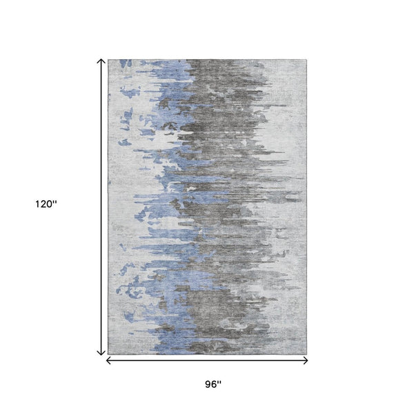HomeRoots 8' X 10' Abstract Blue Gray and Ivory Area Rug - Durable, Washable, UV Protected for Modern Spaces 656931