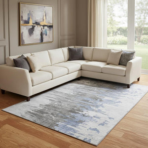 HomeRoots 9' X 12' Abstract Blue Gray & Ivory Washable Area Rug – Durable, UV Protected, Perfect for Homes! 656932