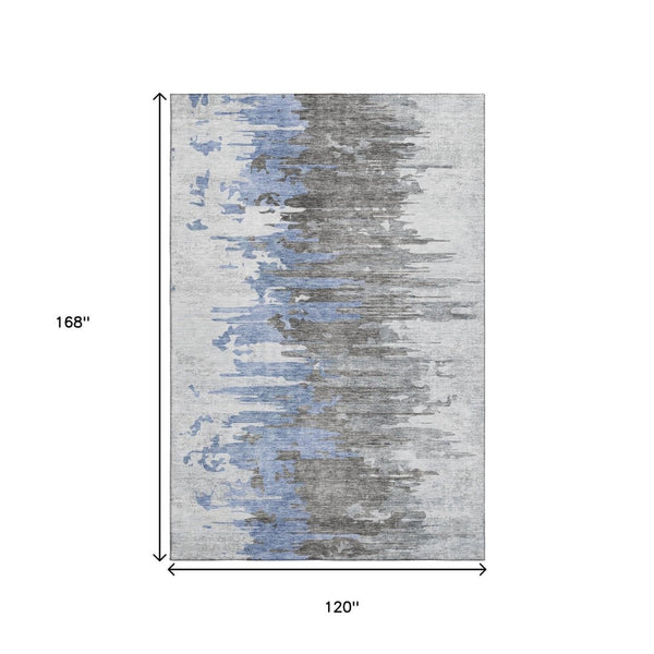 HomeRoots 10' Abstract Washable Area Rug in Blue Gray & Ivory - UV Protected, Soft, Durable & Stylish Design 656933