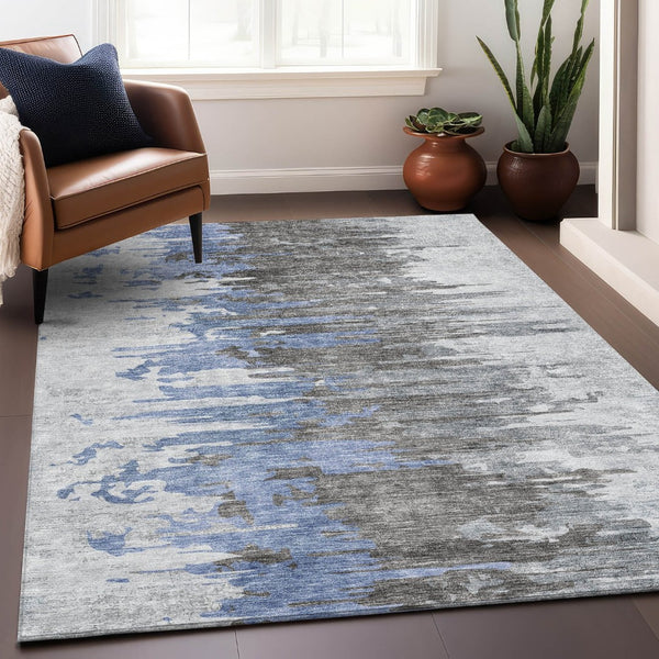 HomeRoots 10' Abstract Washable Area Rug in Blue Gray & Ivory - UV Protected, Soft, Durable & Stylish Design 656933