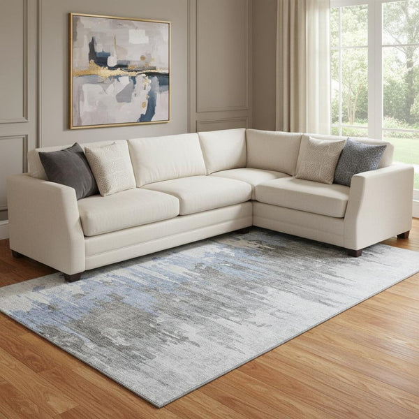 HomeRoots 10' Abstract Washable Area Rug in Blue Gray & Ivory - UV Protected, Soft, Durable & Stylish Design 656933
